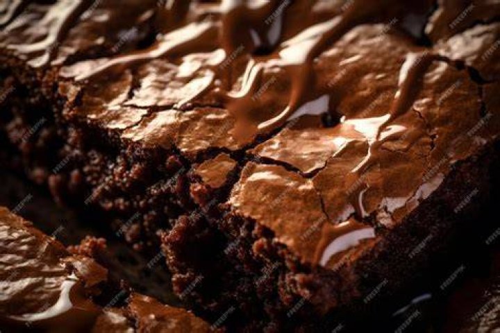 Closeup of a brownie with a peanut butter swirl