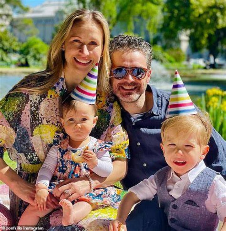 Jock is survived by his third wife, Lauren Fried, and his four children: Ava and Sophia, from his first two marriages, and Alfie and Isla, with Fried. (Zonfrillo, Lauren and their two children are seen here in a recent family photo)