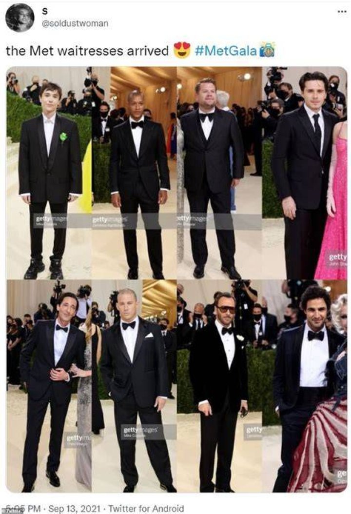 Predictable: Male attendees were lambasted for wearing simple black suits and ties – with one social media user noting that they looked like waiters