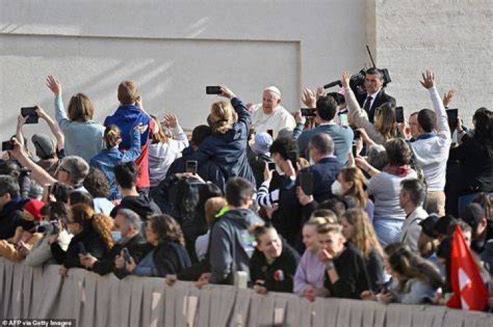 The pope saluted attendees when he arrived. Ukraine is one country for which the pope has repeatedly prayed since the Russian invasion nearly two months ago